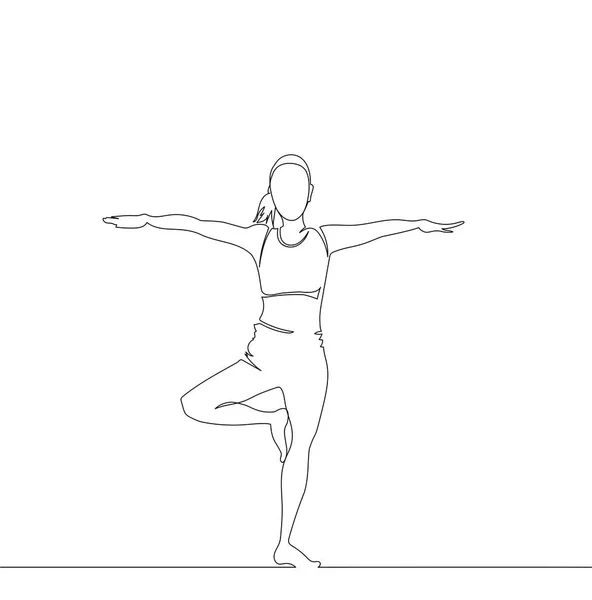 La jeune femme pratique le yoga. Une ligne — Image vectorielle