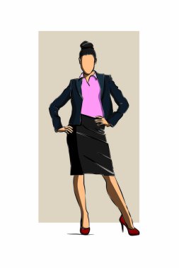 ayakta, kadın karikatür karakter, insanlar, iş