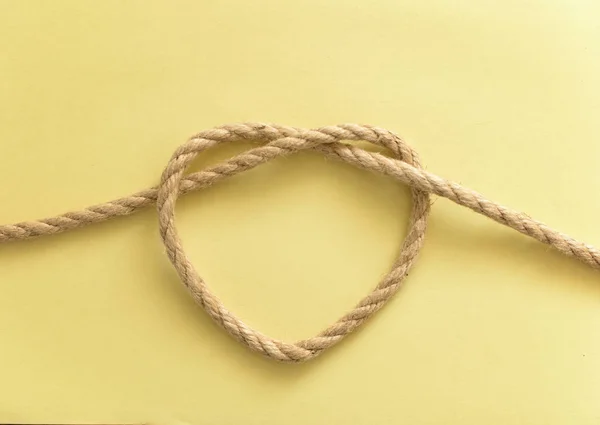 Heart Shape Made Rope Yellow Background — Stock Photo, Image