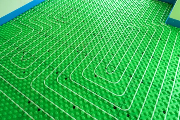 Green Floor Heating System Hydro Installation Pipes — Stock Photo, Image