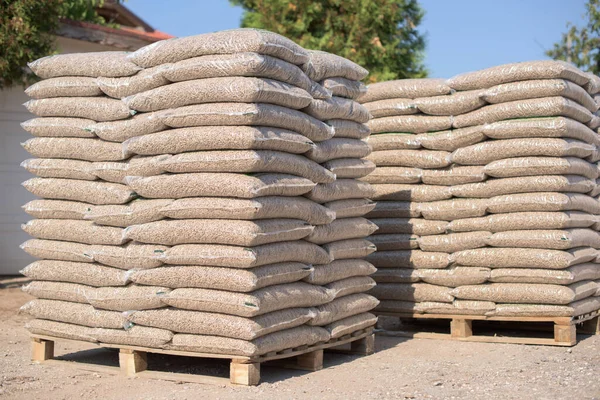 Many Sacks Filled Pellets Placed Pallets — Stock Photo, Image