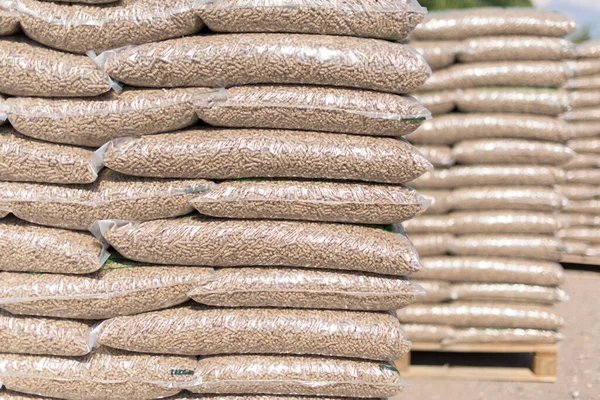 Many Sacks Filled Pellets Placed Pallets Stock Picture