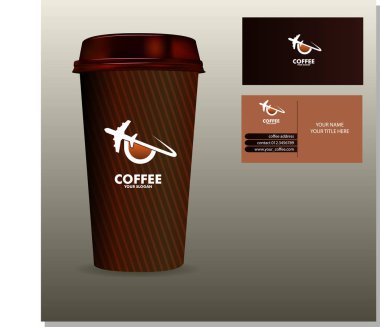 Kahve logosu ve bir fincan ve kartvizit şablonu.