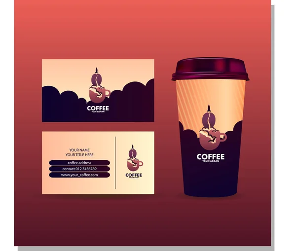 Kaffee Logo Mit Tasse Und Visitenkartenvorlage — Stockvektor