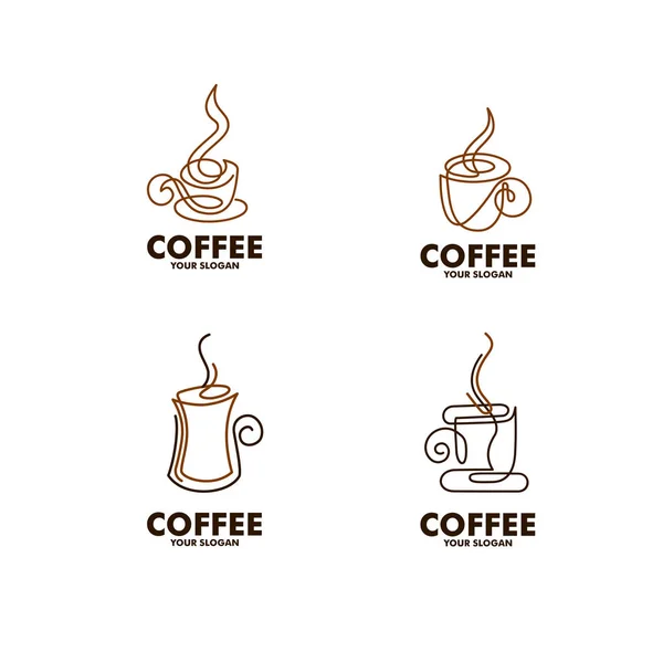 Café Café Logo Paquete Línea Arte — Vector de stock