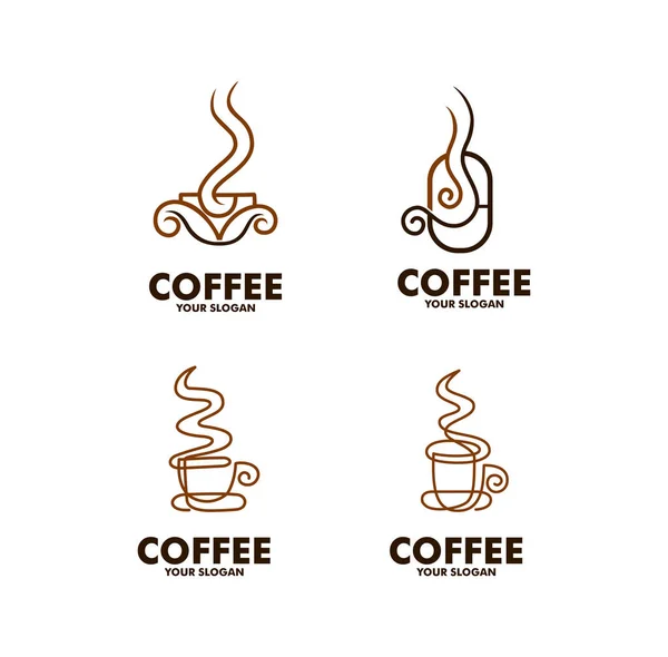 Café Café Logo Paquete Línea Arte — Vector de stock