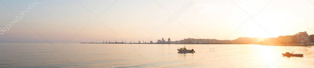 The Port of Durres, Albania on Sunset. Panorama view