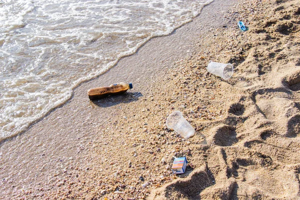 Plastic Other Pollution Garbage Problem Beach Caused Much Volume Tourists — Stock Photo, Image