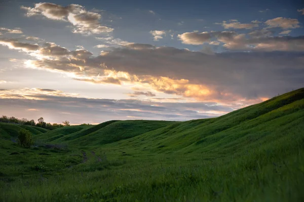 Tramonto Incredibile Burrone Verdeggiante — Foto Stock