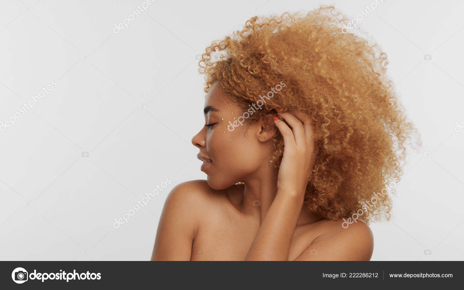 Mixed race black blonde model with curly hair Stock Photo by ©kazzakova 222286212 Mixed race black blonde model with curly hair Stock Photo by ©kazzakova 222286212