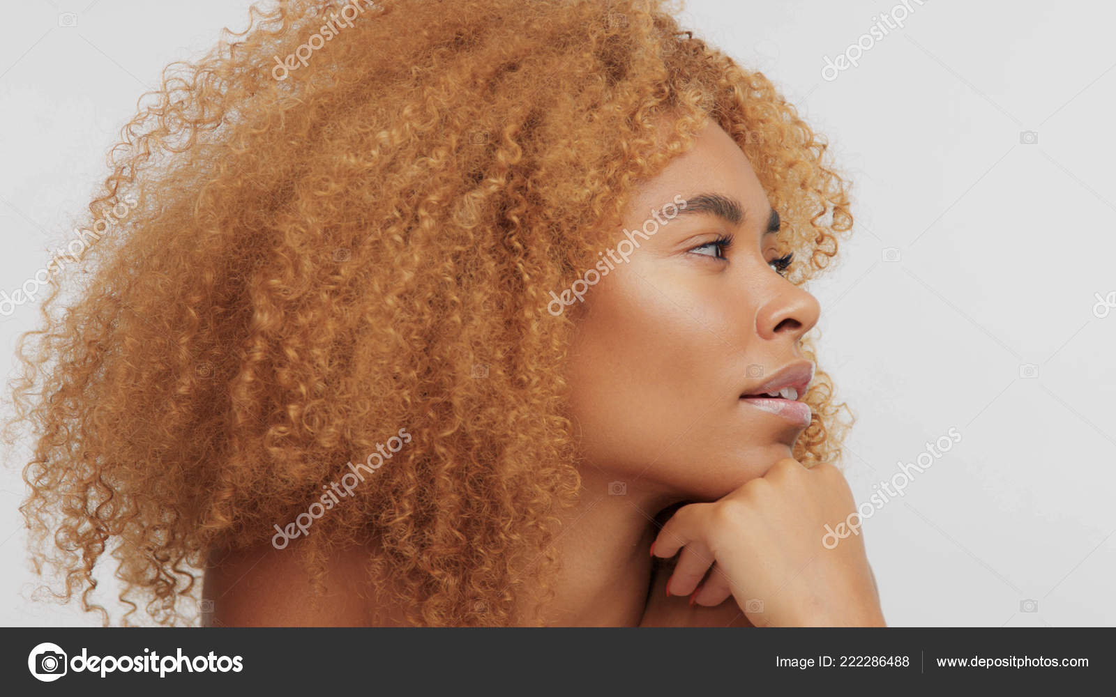 Mixed Race Black Blonde Model With Curly Hair Stock Photo