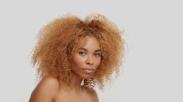 Gemengd ras zwarte blonde model met krullend haar — Stockfoto