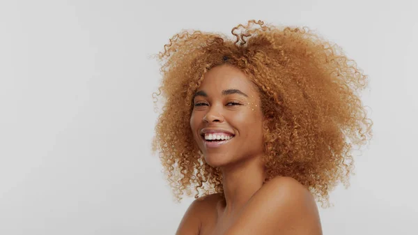 Mixed race black blonde model with curly hair — Stock Photo, Image