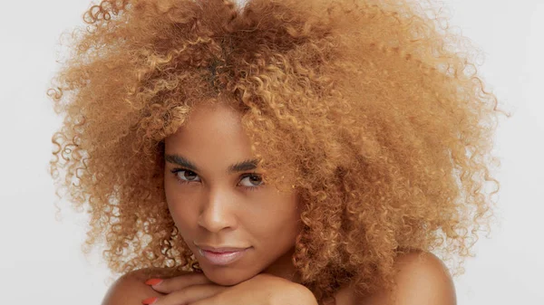 Modelo rubia negra de raza mixta con pelo rizado —  Fotos de Stock