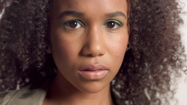 Young Mixed Race Model In Studio On White With Curly Hair Bright