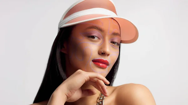 mixed race asian model in studio beauty shoot