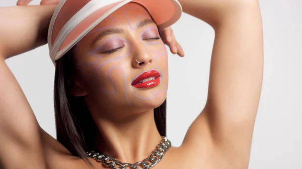mixed race asian model in studio beauty shoot