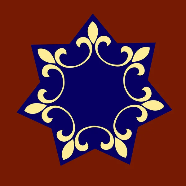 Αστέρι Επτά Ακτίνες Κίτρινα Λουλούδια Μπλε Φόντο Σκούρο Κόκκινο Τετράγωνο — Διανυσματικό Αρχείο