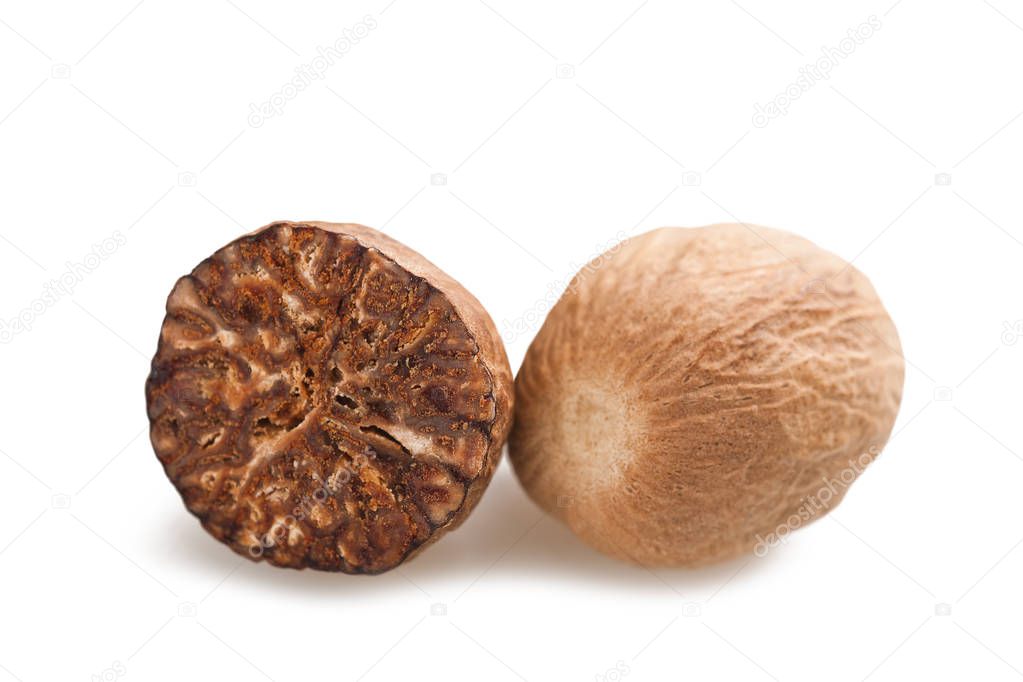 Nutmeg (Myristica fragrans) isolated on white background