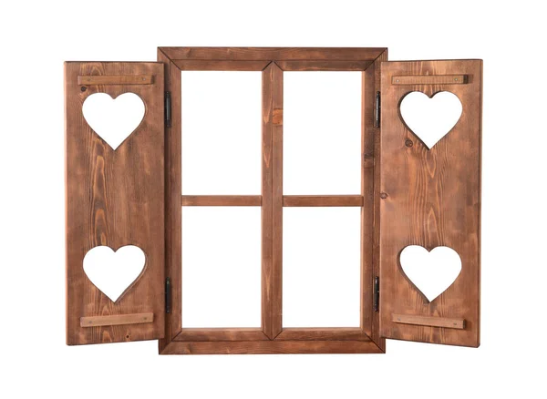 Ventana de madera con persianas con corazones —  Fotos de Stock