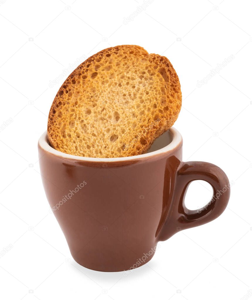Coffee cup with rusk isolated on white background