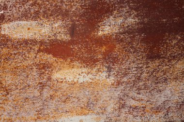 Grunge paslanmış metal dokusu. Paslanmış aşınma ve oksitlenmiş arka plan. Yıpranmış metalik demir panel. Terk edilmiş tasarım duvarı. Bakır çubuk.