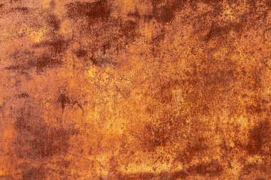 Grunge paslanmış metal dokusu. Paslanmış aşınma ve oksitlenmiş arka plan. Yıpranmış metalik demir panel. Terk edilmiş tasarım duvarı. Bakır çubuk.