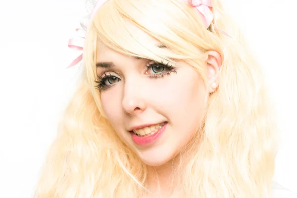 characterized portrait manga girl makeup in the studio, on white background