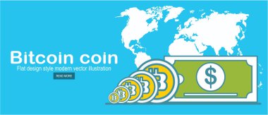 Bitcoin sikkeve dolar banknot sadece vektör illüstrasyon   
