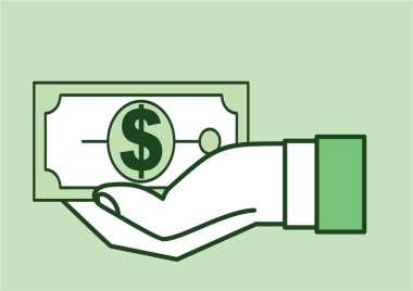 dolar işareti ile el tutan banknot sadece vektör illüstrasyon   