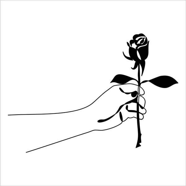 Hand Mit Rose Einfach Vektorillustration — Stockvektor