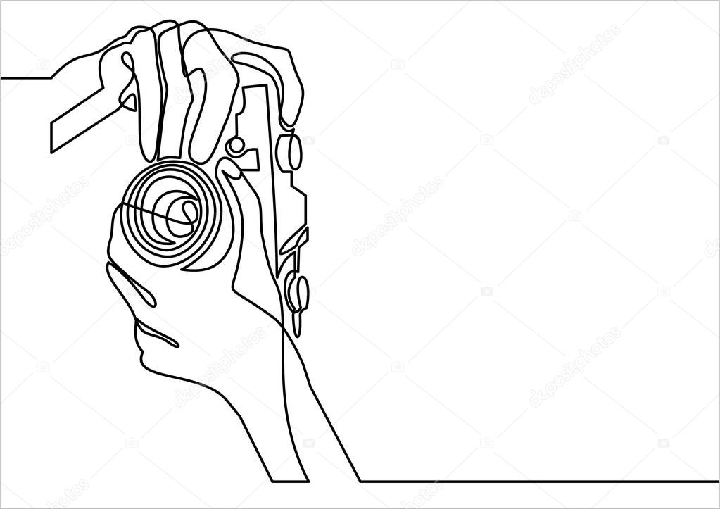 hands holding photo camera, simply vector illustration  