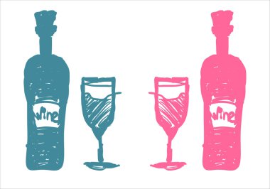 bardak ve şarap şişeleri sadece vektör illüstrasyon    
