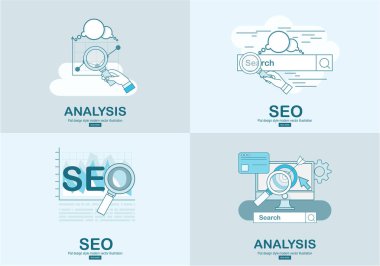 seo ve analiz afiş seti sadece vektör illüstrasyon 