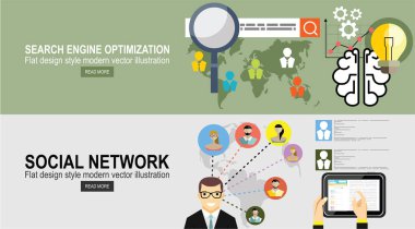 Bilgi ve geliştirme web sitesi. Kavramlar için web afiş, baskılı ve promosyon malzemeleri