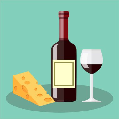 Şarap ve peynir basitçe vektör çizimi   