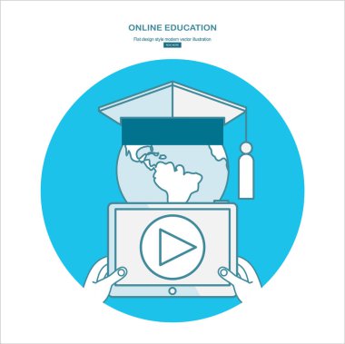 Çevrimiçi eğitim afişi, basitçe vektör illüstrasyonu   