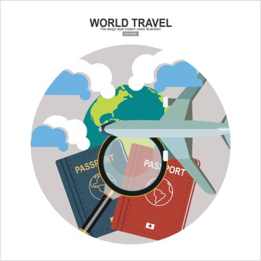 Dünya seyahati basitçe vektör illüstrasyonu   