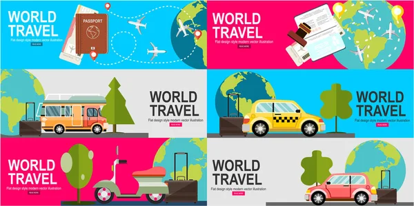 Conjunto Banderas Viaje Del Mundo Simplemente Vector Ilustración — Vector de stock