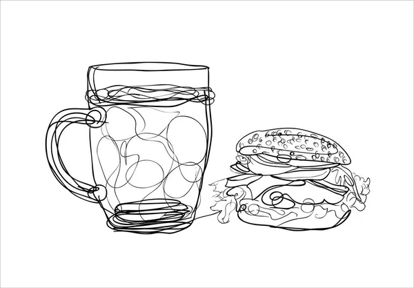 Bier Und Burger Einfach Vektorillustration — Stockvektor