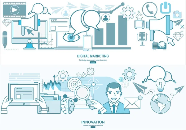 Inovação Marketing Digital Banner Simplesmente Ilustração Vetorial —  Vetores de Stock