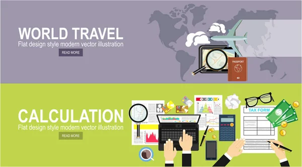 Calculation World Travel Banners Simply Vector Illustration — Stock Vector
