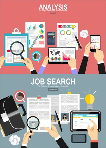 Ανάλυση Και Αναζήτηση Εργασίας Πανό Απλά Απεικόνιση Διάνυσμα — Διανυσματικό Αρχείο