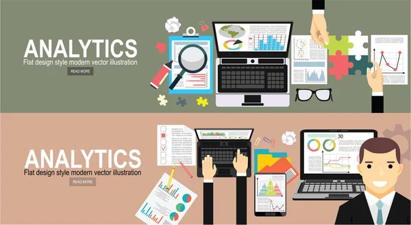 解析情報 開発の Web サイトの統計 Web バナー 印刷の概念と宣伝用の資料 — ストックベクタ