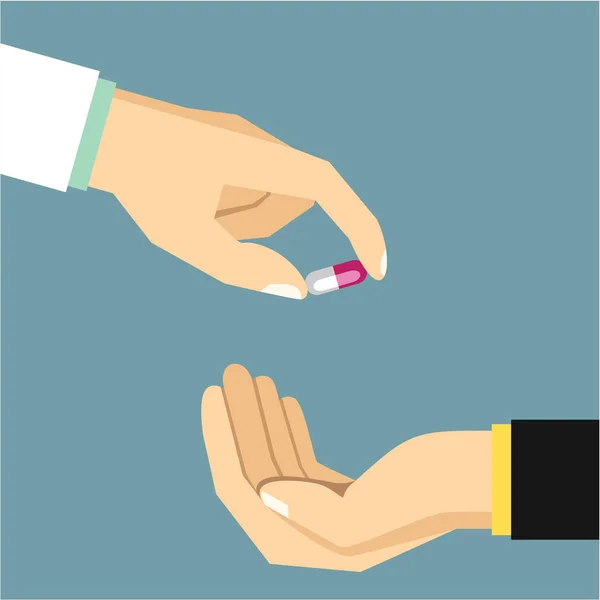 Mano Del Medico Dando Pillola Paziente Semplicemente Illustrazione Vettoriale — Vettoriale Stock