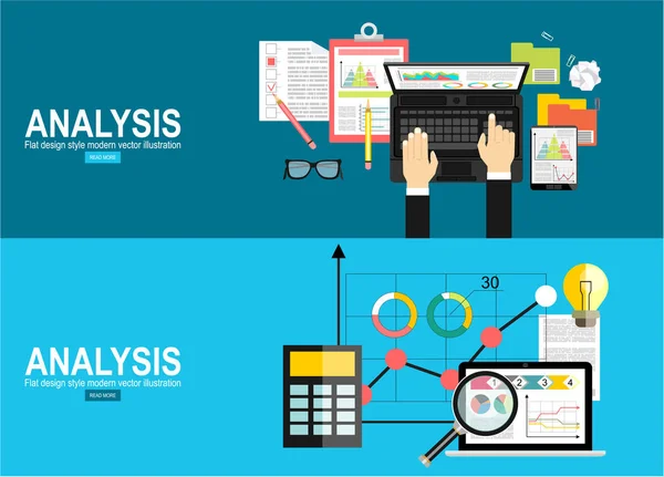 Flache Designillustrationskonzepte Für Unternehmensanalyse Finanzbericht Beratung Teamarbeit Projektmanagement Und Entwicklung — Stockvektor