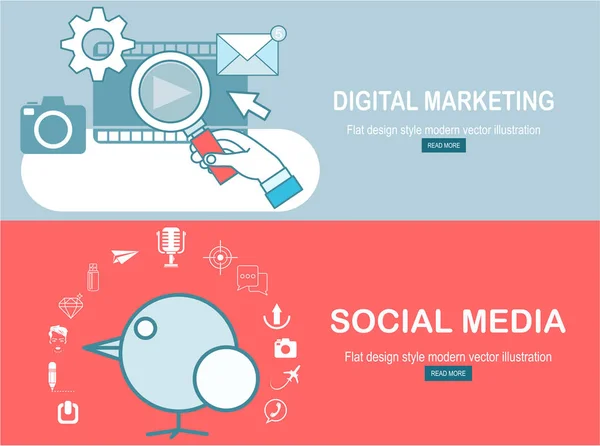 Digitale Marketing Sociale Media Gewoon Vector Illustratie — Stockvector