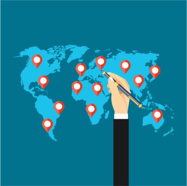 dünya haritasında el kontrol noktası sadece vektör illüstrasyon  