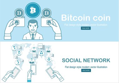 bitcoin ve sosyal ağ afiş sadece vektör illüstrasyon   