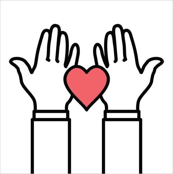 Χέρια Κόκκινη Καρδιά Απλά Απεικόνιση Διάνυσμα — Διανυσματικό Αρχείο